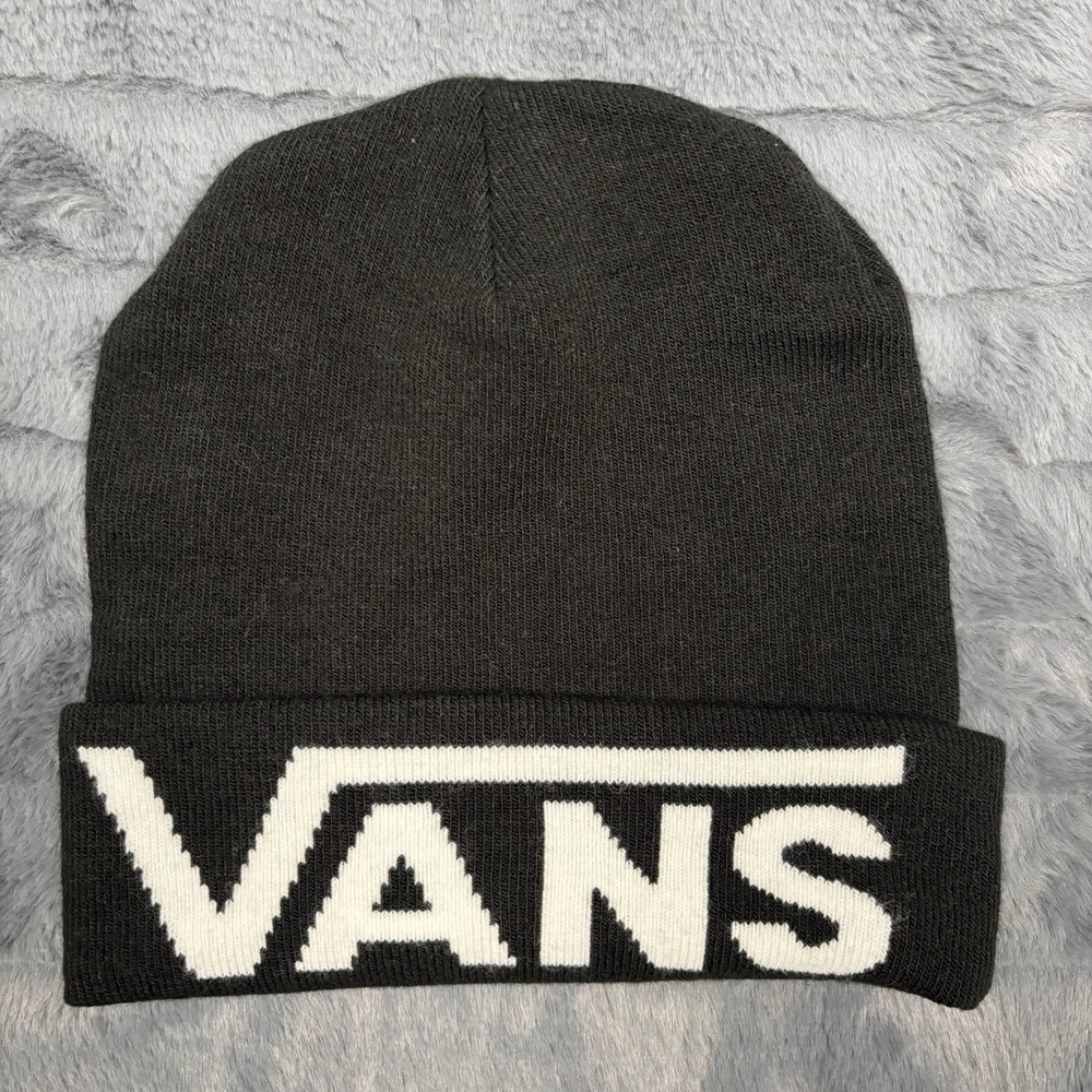 Vans Off The Wall Beanie Black White Logo Knit Cuffed Winter Hat MPO8625/VN-8